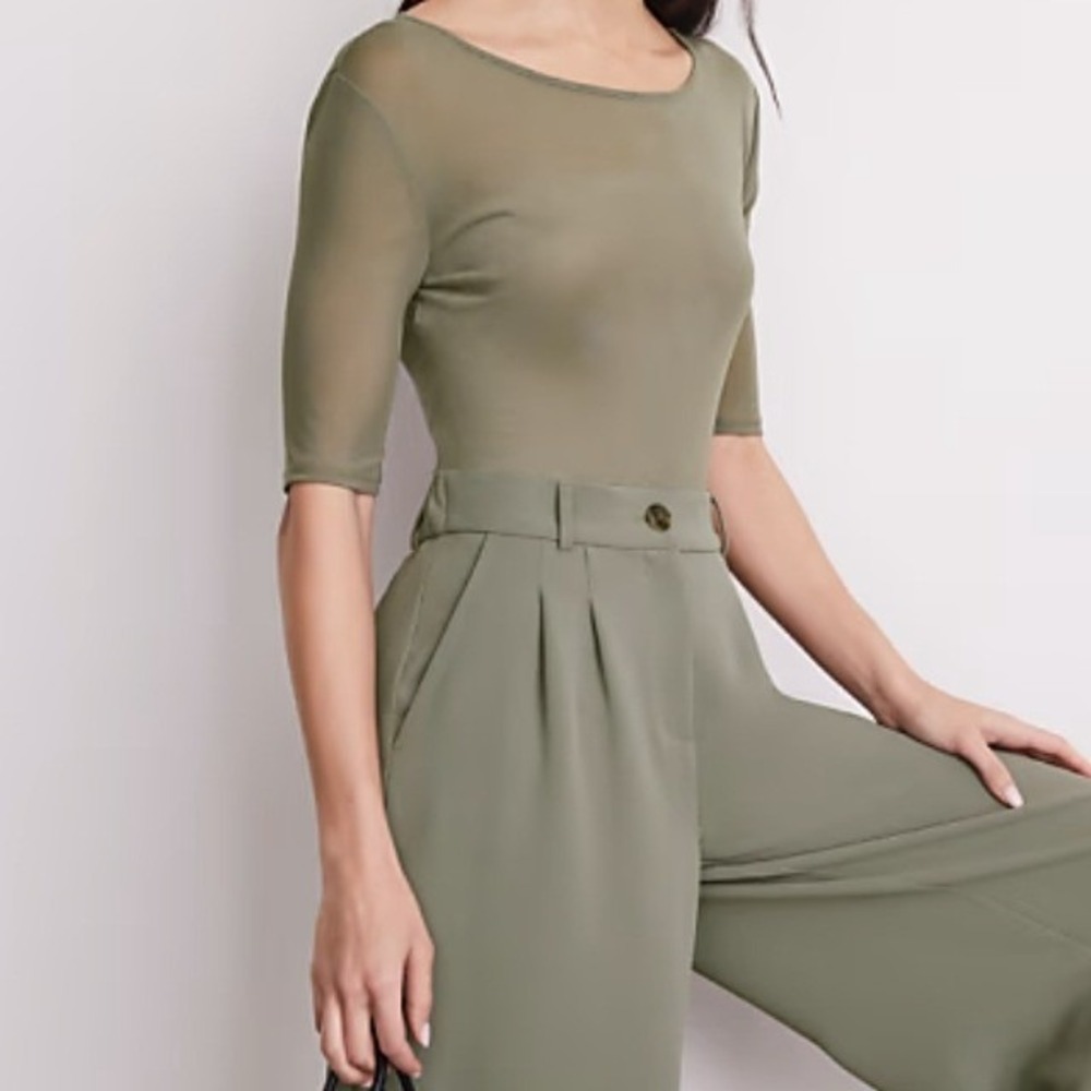 New! LOFT Versa Sheer Mesh Top Sz XS Sage Green Careerwear Office Sheer Ethereal